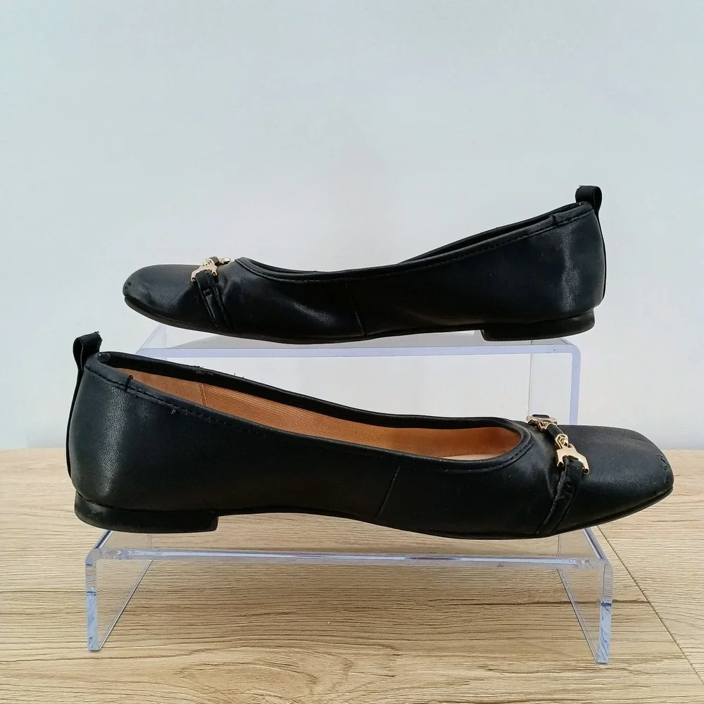 Aldo Womens Flex Size 6 Black Leather Gold Tone Bit Loafer Flat Casual Shoes